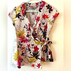 Echorain Ecoapperal Linen Flower Wrap Short Sleeve Top Made in Vancouver Canada